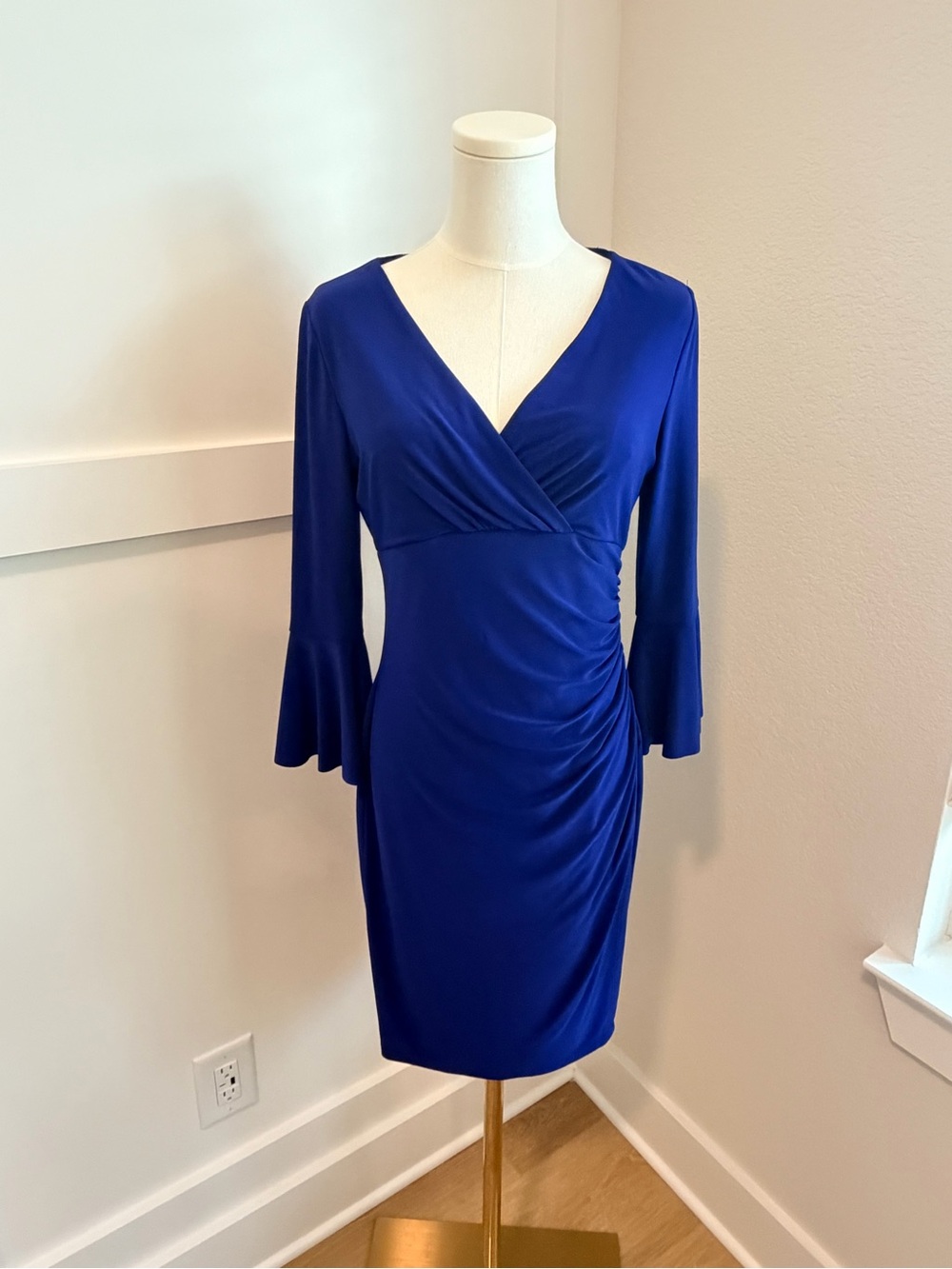 Lauren Ralph Lauren Royal Blue Ruched Bell Sleeve Dress